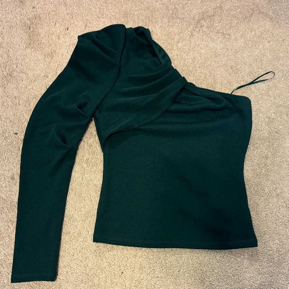 TCEC Dark Green One-Shoulder Top